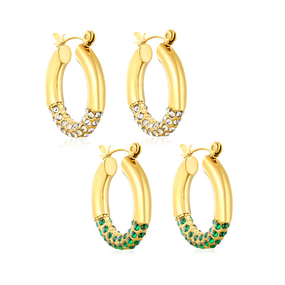 Wholesale 18K Gold Plated Pave Huggie Hoop Earrings Cubic Zirconia WaterproofHigh-resolution on white background_collection