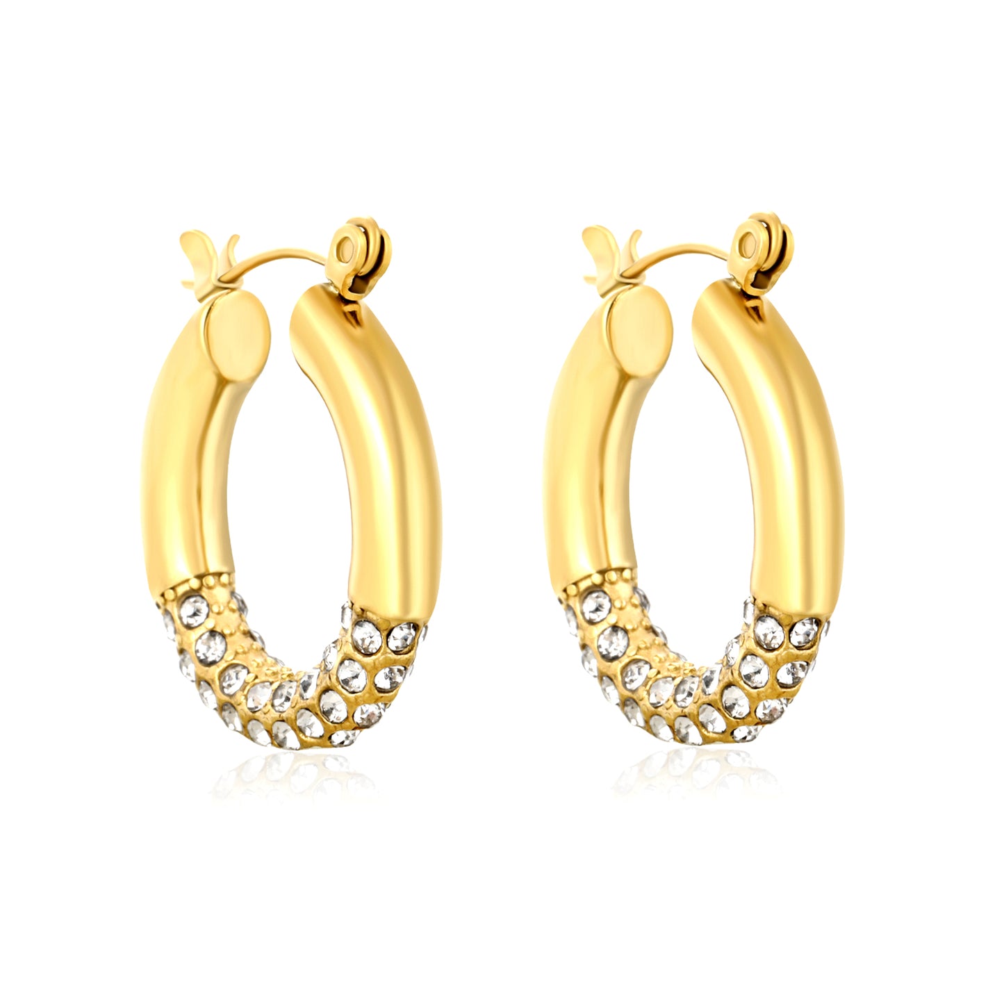 Wholesale 18K Gold Plated Pave Huggie Hoop Earrings Cubic Zirconia WaterproofHigh-resolution on white background_white