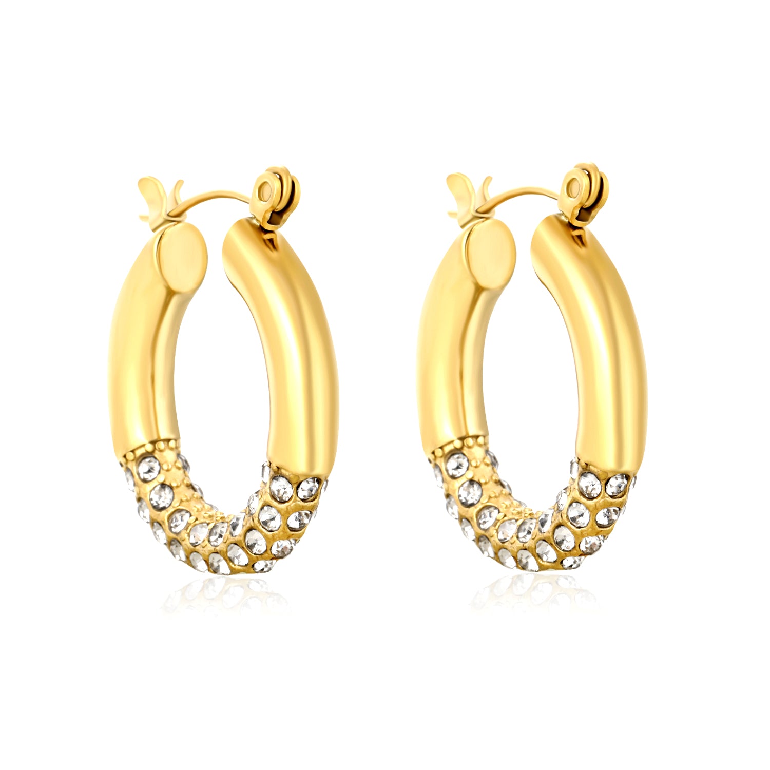 Wholesale 18K Gold Plated Pave Huggie Hoop Earrings Cubic Zirconia WaterproofHigh-resolution on white background_white