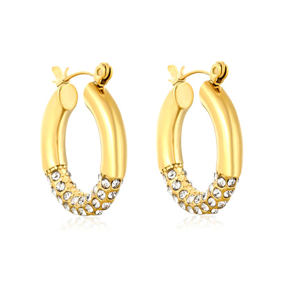 Wholesale 18K Gold Plated Pave Huggie Hoop Earrings Cubic Zirconia WaterproofHigh-resolution on white background_white