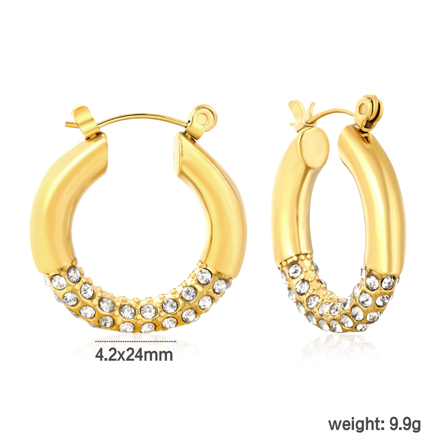 Wholesale 18K Gold Plated Pave Huggie Hoop Earrings Cubic Zirconia Waterproofdimension diagram with measurements_white