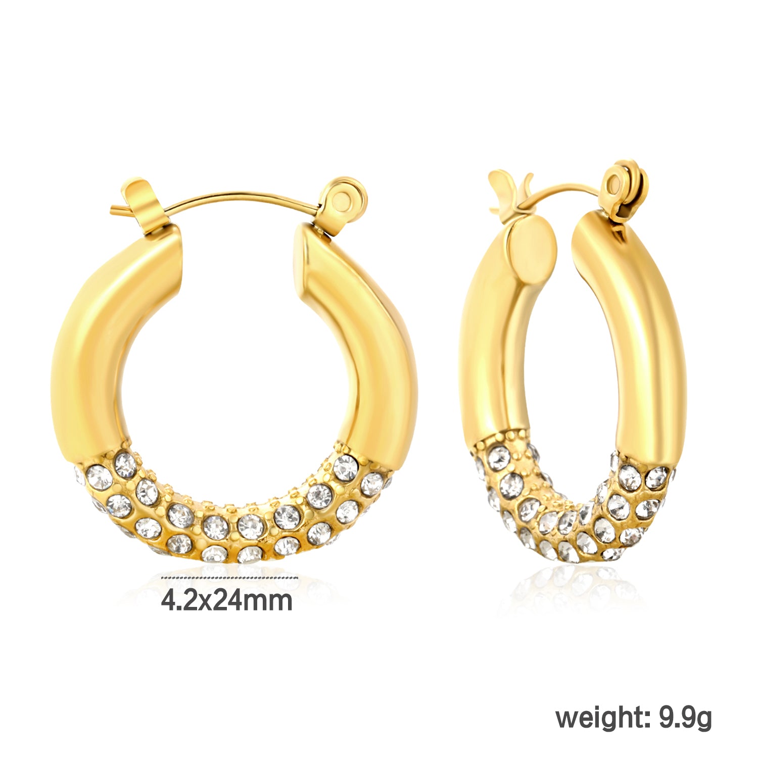 Wholesale 18K Gold Plated Pave Huggie Hoop Earrings Cubic Zirconia Waterproofdimension diagram with measurements_white