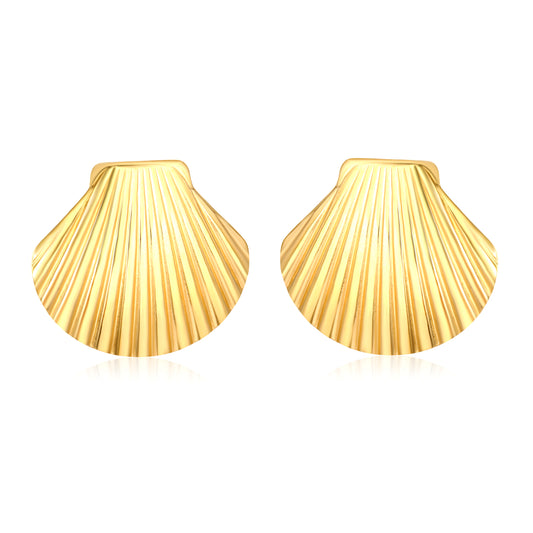 Wholesale 18K Gold Plated Shell Earrings Textured Surface Natural Theme LuxuryHigh-resolution on white background