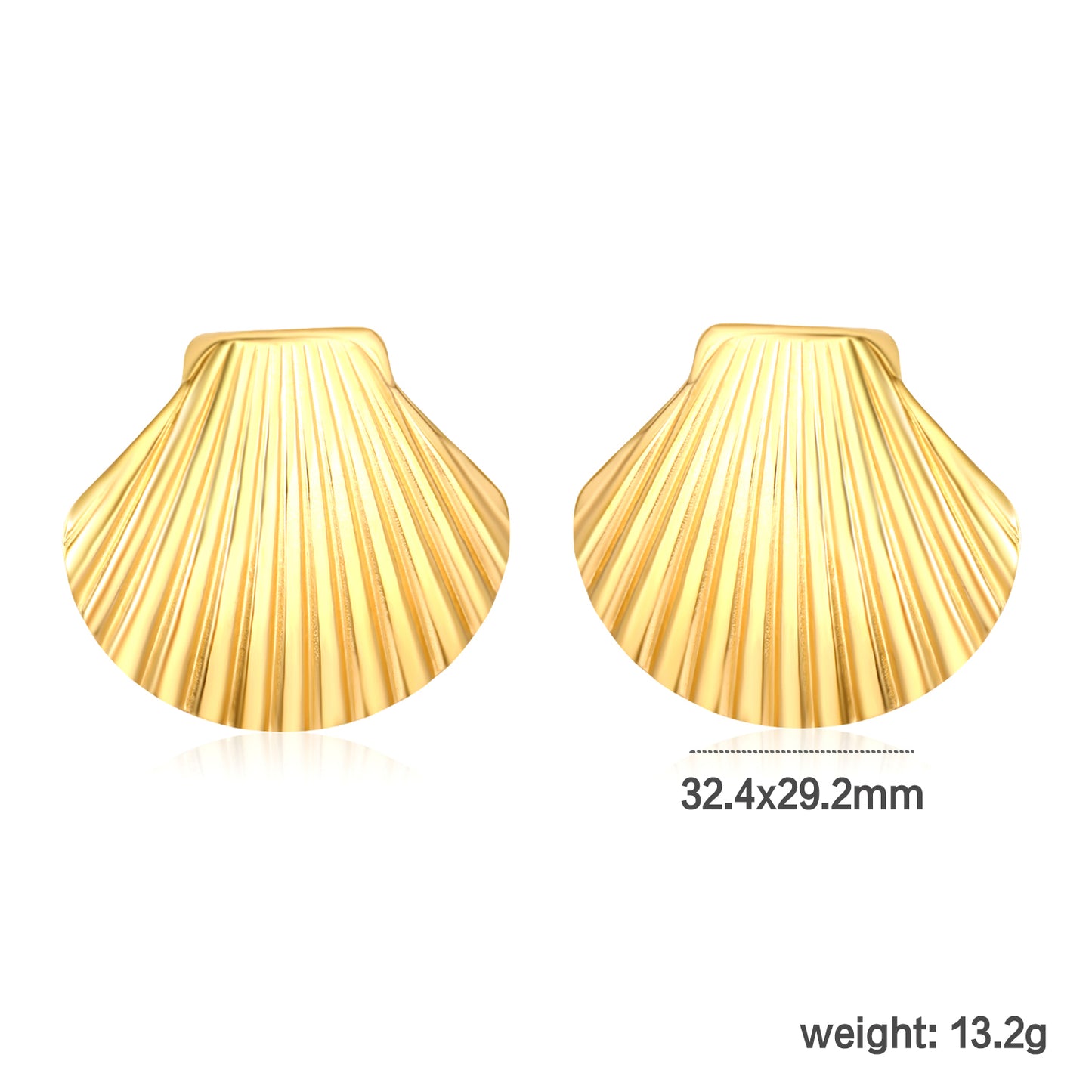 Wholesale 18K Gold Plated Shell Earrings Textured Surface Natural Theme Luxurydimension diagram with measurements