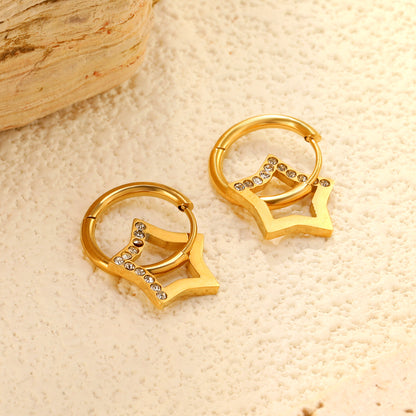 Wholesale 18K Gold Plated Star Drop Earrings Openwork Diamond Accent Celestial LuxuryClose-ups of the gold plating and details