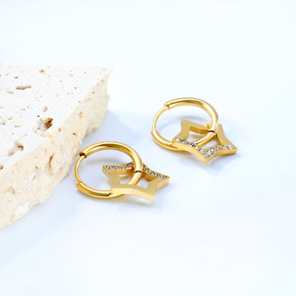 Wholesale 18K Gold Plated Star Drop Earrings Openwork Diamond Accent Celestial LuxuryHigh-resolution Lifestyle Photos