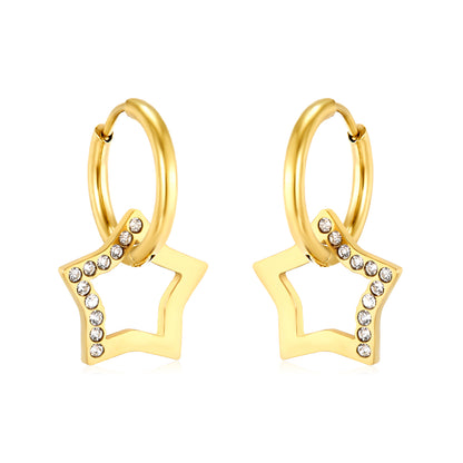 Wholesale 18K Gold Plated Star Drop Earrings Openwork Diamond Accent Celestial LuxuryHigh-resolution on white background