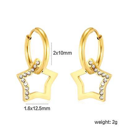 Wholesale 18K Gold Plated Star Drop Earrings Openwork Diamond Accent Celestial Luxurydimension diagram with measurements