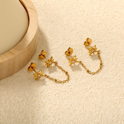 Wholesale 18K Gold Plated Star and Chain Earrays Celestial Theme Festival LuxuryClose-ups of the gold plating and details