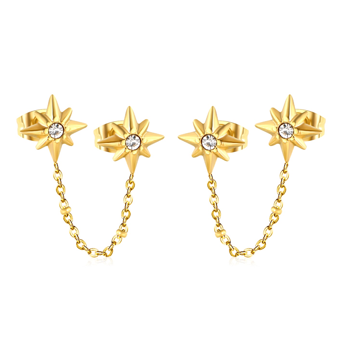 Wholesale 18K Gold Plated Star and Chain Earrays Celestial Theme Festival LuxuryHigh-resolution on white background