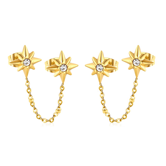 Wholesale 18K Gold Plated Star and Chain Earrays Celestial Theme Festival LuxuryHigh-resolution on white background