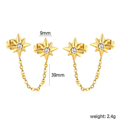 Wholesale 18K Gold Plated Star and Chain Earrays Celestial Theme Festival Luxurydimension diagram with measurements