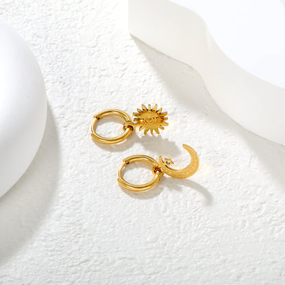 Wholesale 18K Gold Plated Sun and Moon Drop Earrings Celestial Theme Natural LuxuryClose-up of the light-colored ambiance