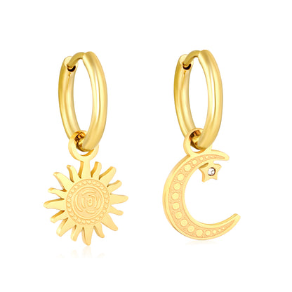 Wholesale 18K Gold Plated Sun and Moon Drop Earrings Celestial Theme Natural LuxuryHigh-resolution on white background