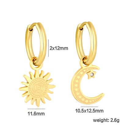 Wholesale 18K Gold Plated Sun and Moon Drop Earrings Celestial Theme Natural Luxurydimension diagram with measurements