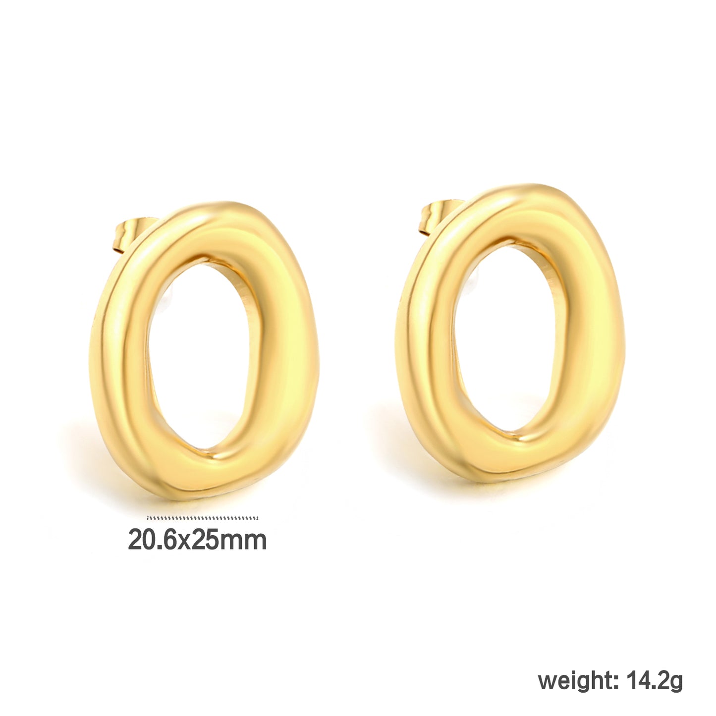 Wholesale 18K Gold Plated Wide O-Hoop Earrings Minimalist Statement Light Luxurydimension diagram with measurements