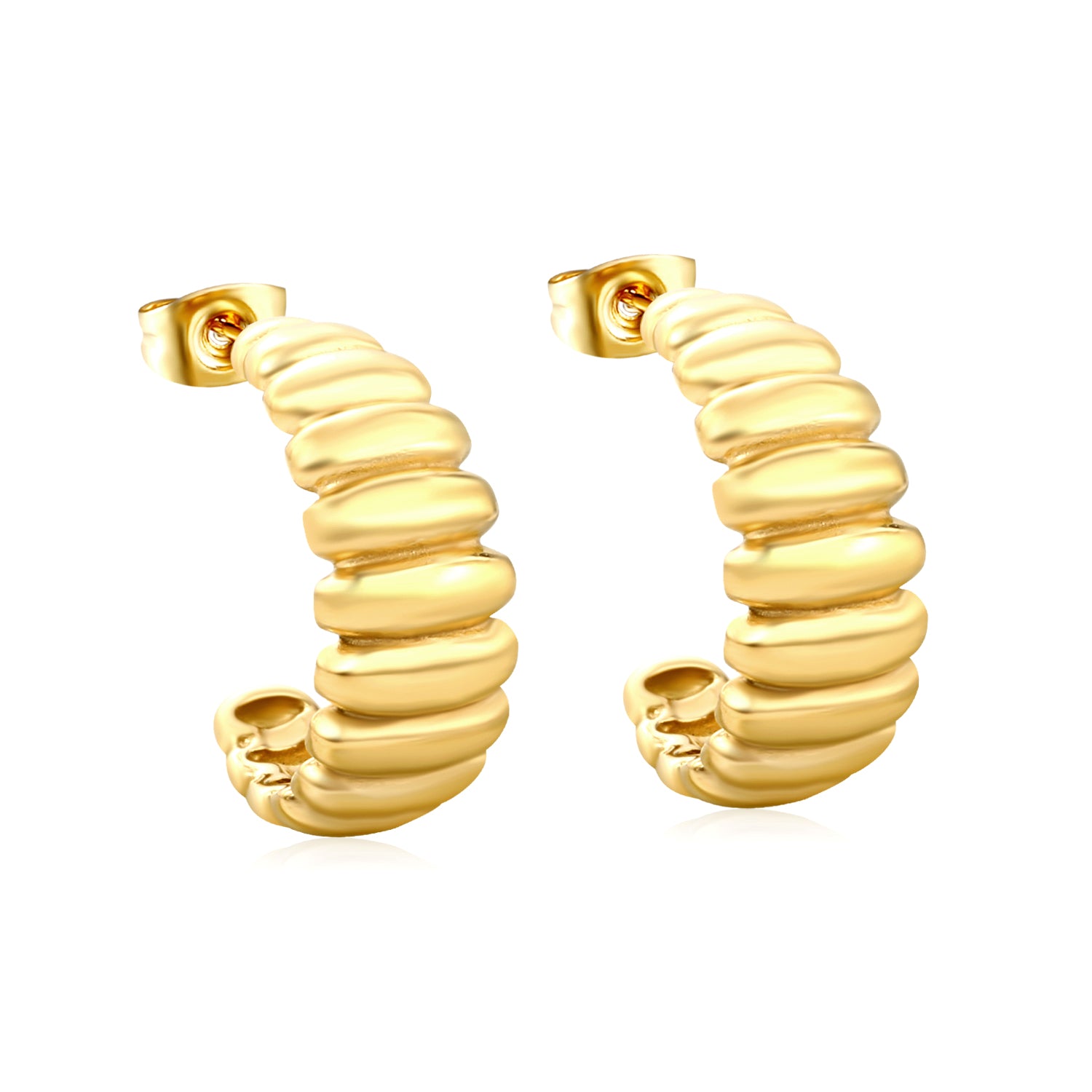 Wholesale 18K Gold Plated Wide Spiral Hoop Earrings Textured Coil Industrial VintageHigh-resolution on white background