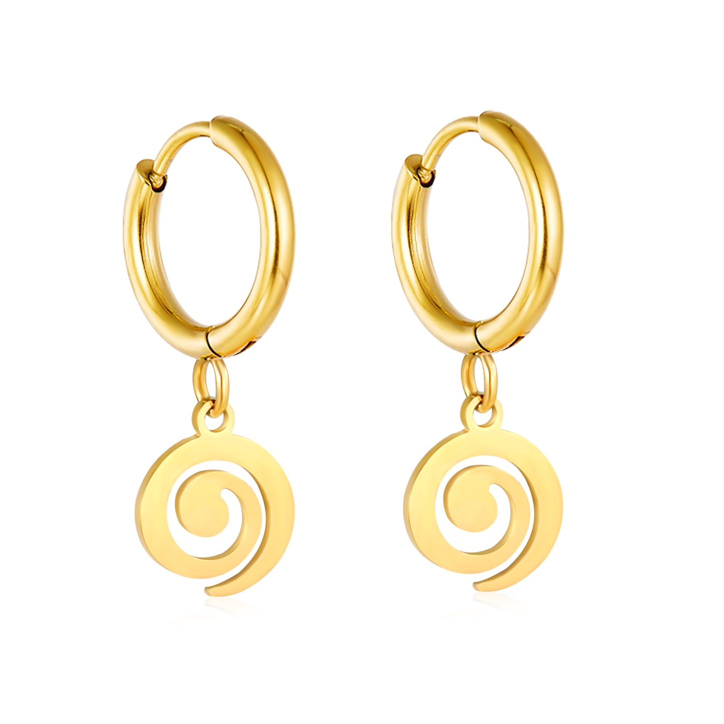 Wholesale 18K gold-plated spiral disc hoop earrings, vintage-inspired, minimalist styleHigh-resolution on white background