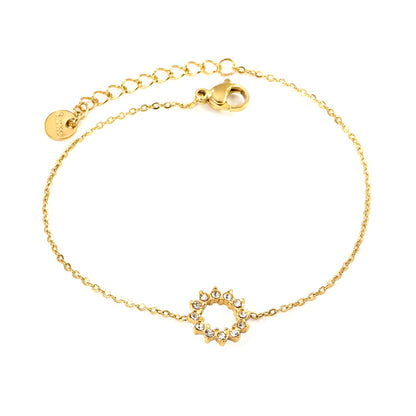 Wholesale 304L Stainless Steel Gold Sunflower Bracelet CZ Pendant O-Chain 17+3cm