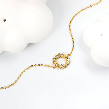 Wholesale 304L Stainless Steel Gold Sunflower Bracelet CZ Pendant O-Chain 17+3cm