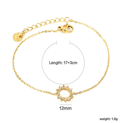 Wholesale 304L Stainless Steel Gold Sunflower Bracelet CZ Pendant O-Chain 17+3cm
