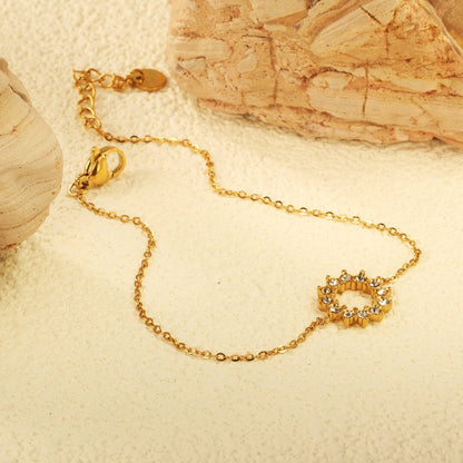 Wholesale 304L Stainless Steel Gold Sunflower Bracelet CZ Pendant O-Chain 17+3cm