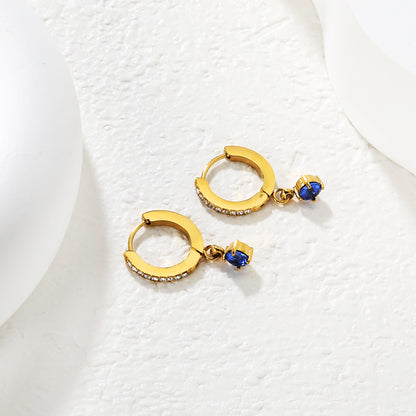 Wholesale Blue Zircon Drop Earrings AAA Crystal 18K Gold Plated - Jacey JewelryClose-up of the light-colored ambiance