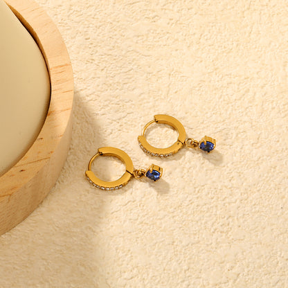 Wholesale Blue Zircon Drop Earrings AAA Crystal 18K Gold Plated - Jacey JewelryClose-ups of the gold plating and details