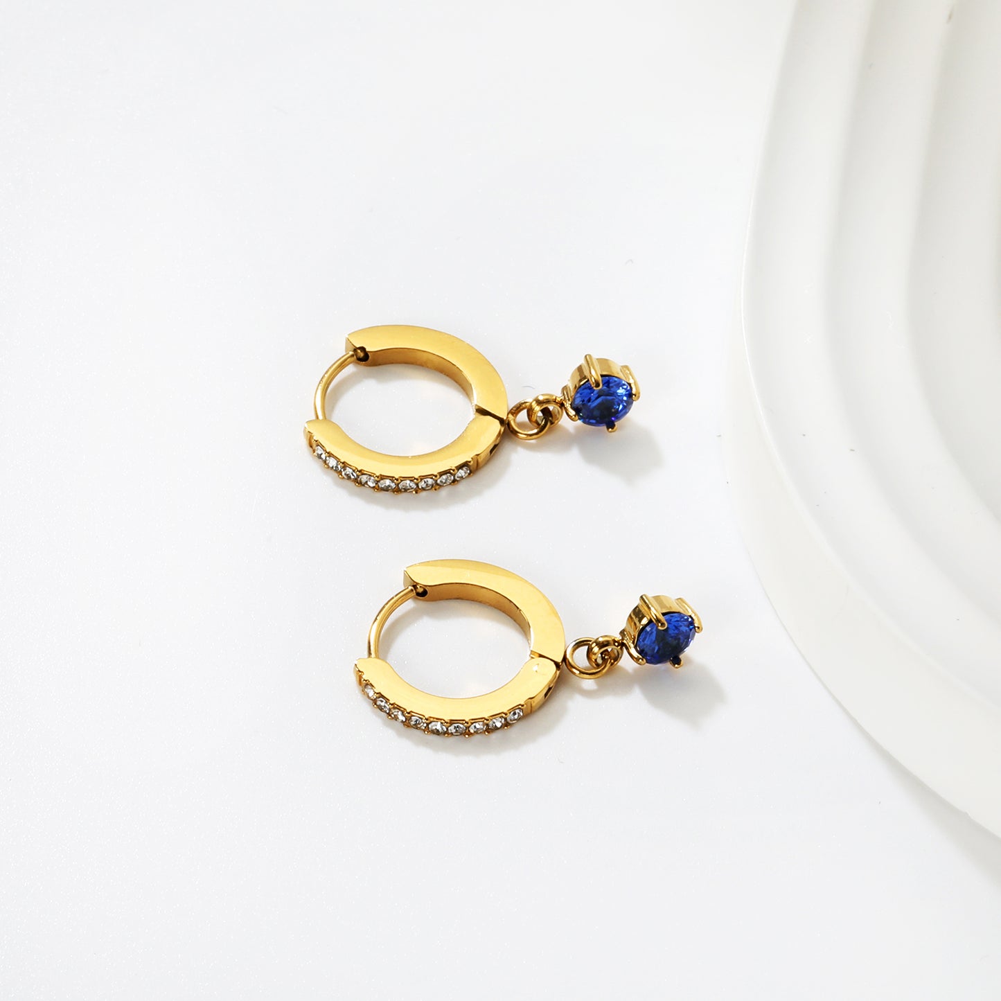 Wholesale Blue Zircon Drop Earrings AAA Crystal 18K Gold Plated - Jacey JewelryHigh-resolution Lifestyle Photos