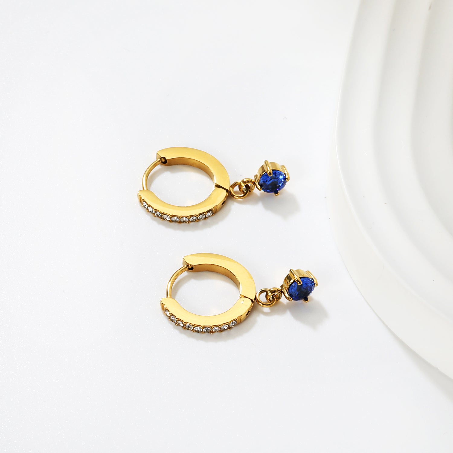 Wholesale Blue Zircon Drop Earrings AAA Crystal 18K Gold Plated - Jacey JewelryHigh-resolution Lifestyle Photos