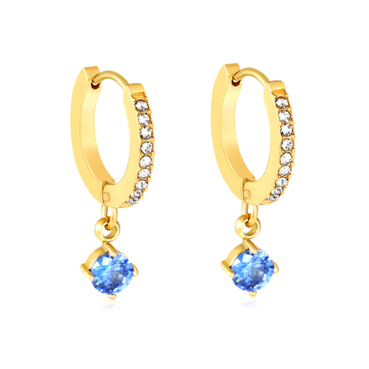 Wholesale Blue Zircon Drop Earrings AAA Crystal 18K Gold Plated - Jacey JewelryHigh-resolution on white background