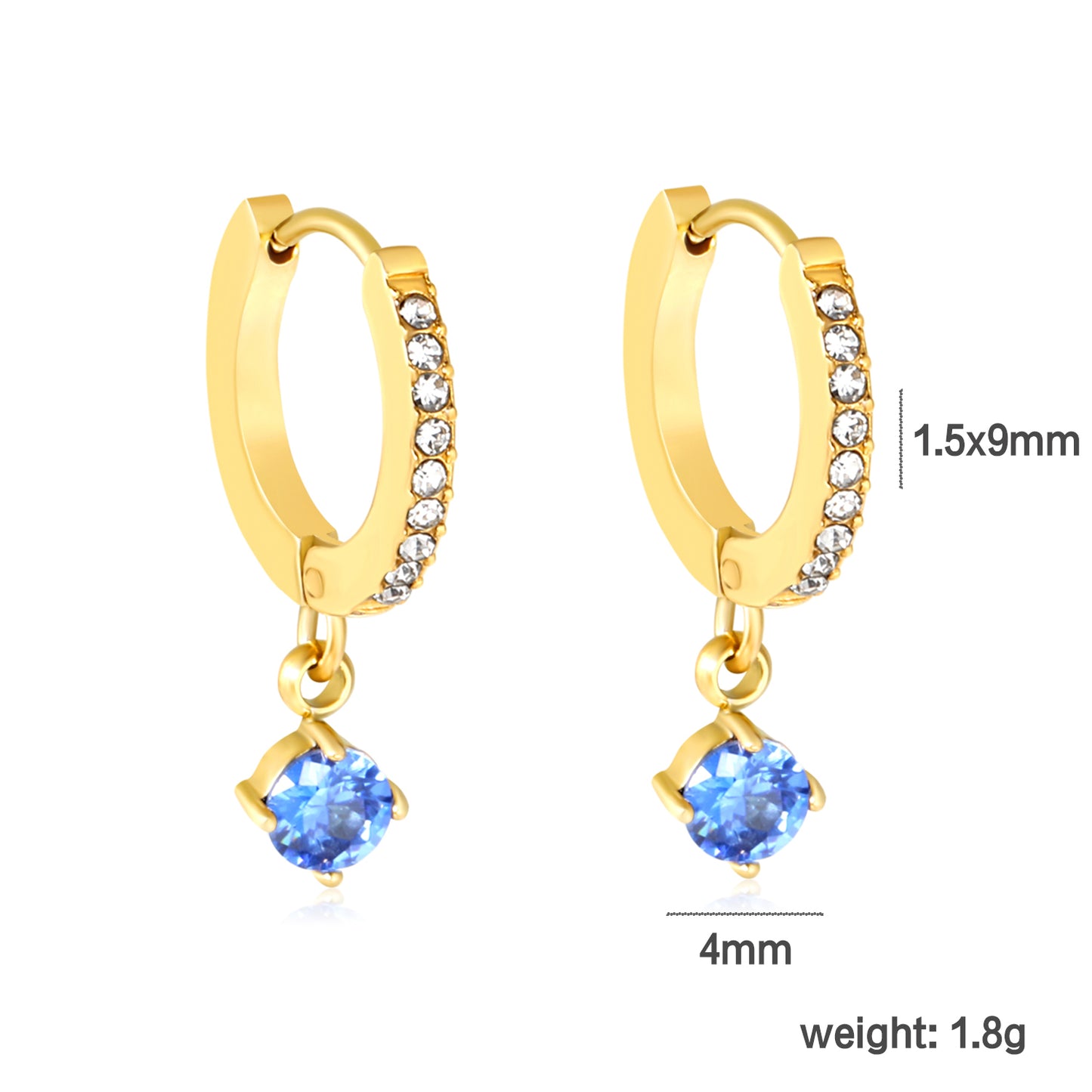 Wholesale Blue Zircon Drop Earrings AAA Crystal 18K Gold Plated - Jacey Jewelrydimension diagram with measurements