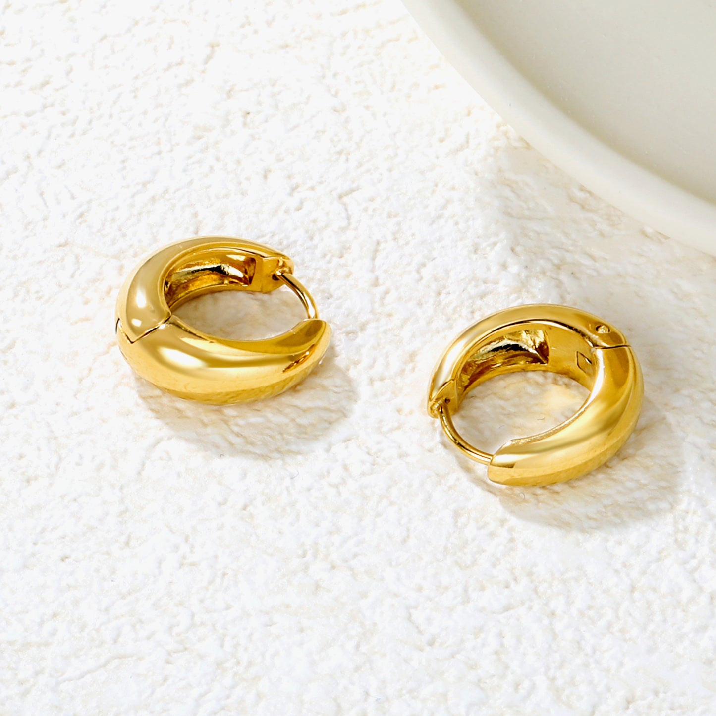 Wholesale Chunky Dome Hoop Earrings PVD Gold Two-Tone Minimalist WaterproofHigh-resolution Lifestyle Photos