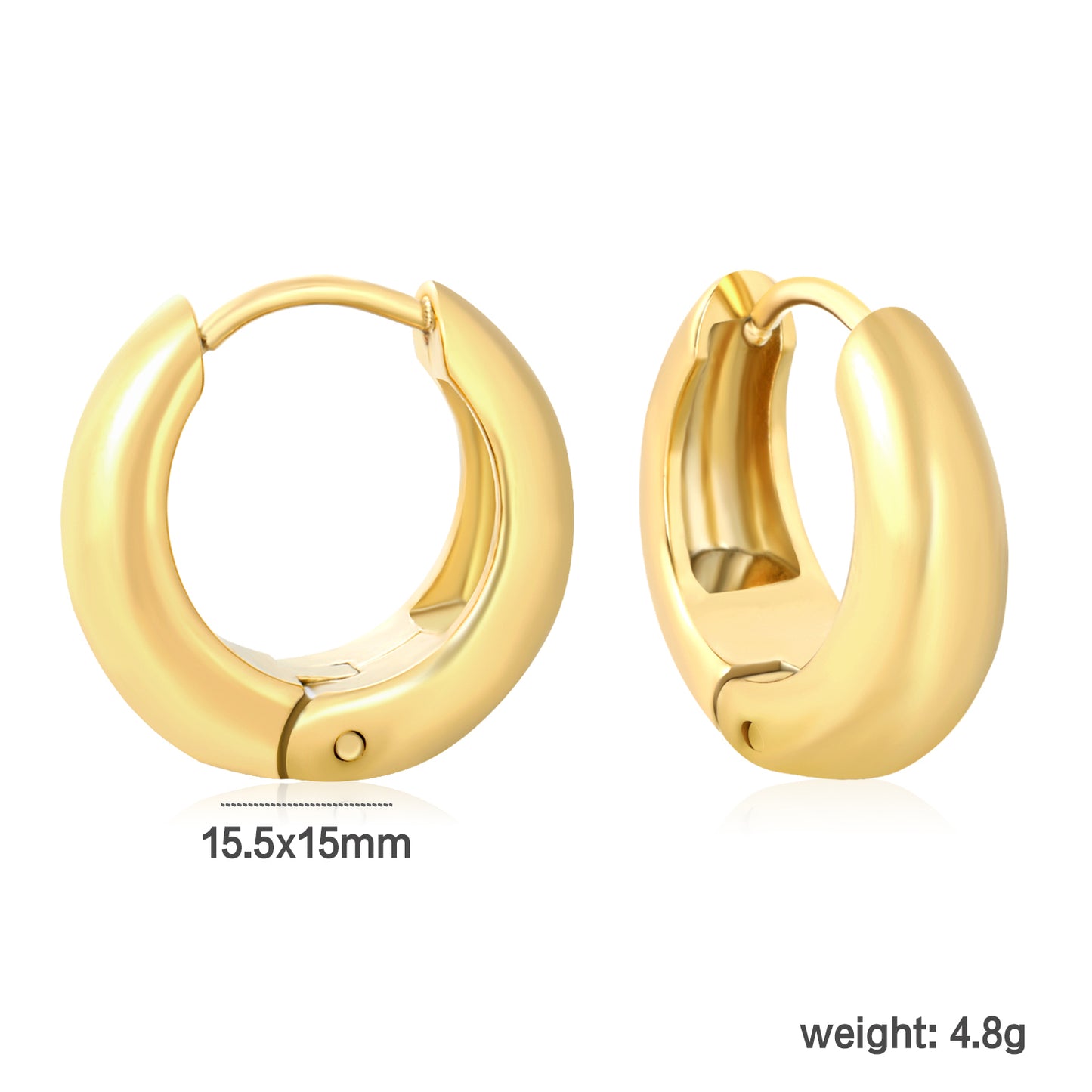 Wholesale Chunky Dome Hoop Earrings PVD Gold Two-Tone Minimalist Waterproofdimension diagram with measurements