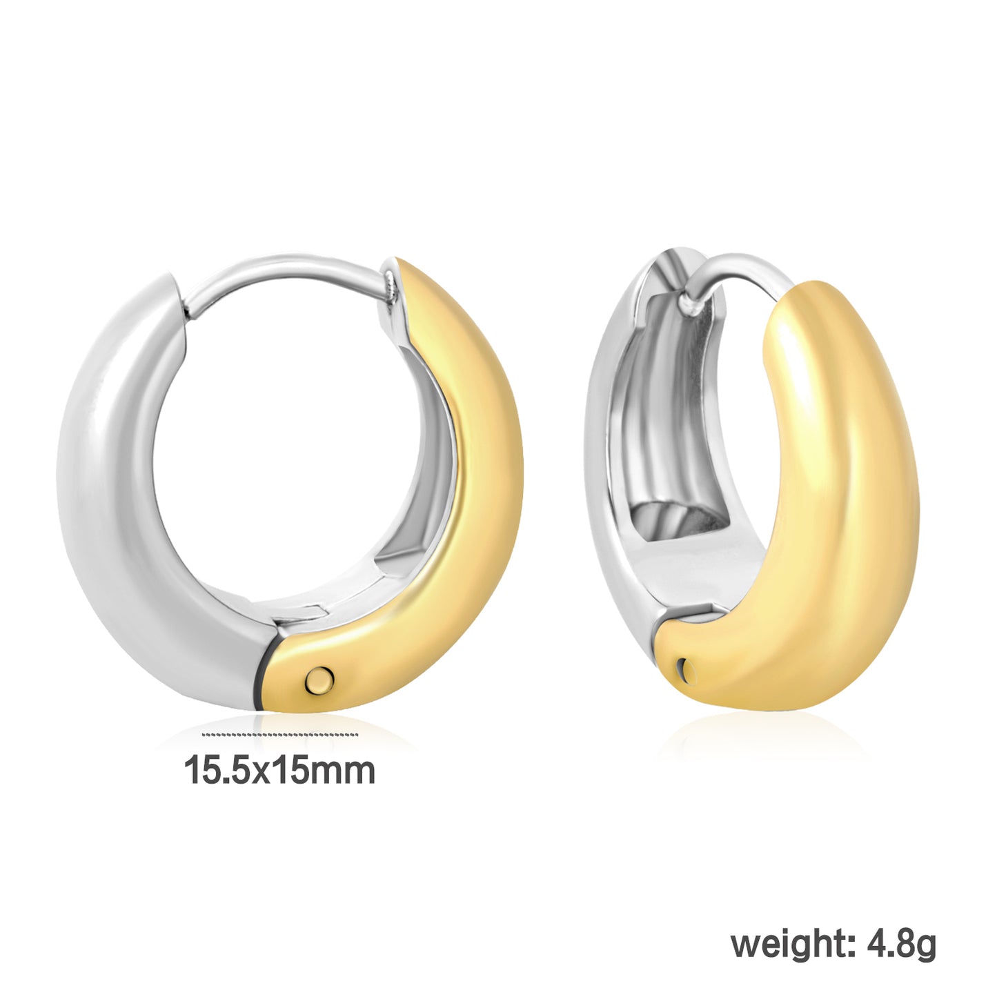 Wholesale Chunky Dome Hoop Earrings PVD Gold Two-Tone Minimalist Waterproofdimension diagram with measurements_mixed