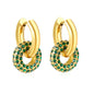 Wholesale Double Interlocking Hoop Earrings PVD Gold Crystal Tarnish FreeHigh-resolution on white background_Green