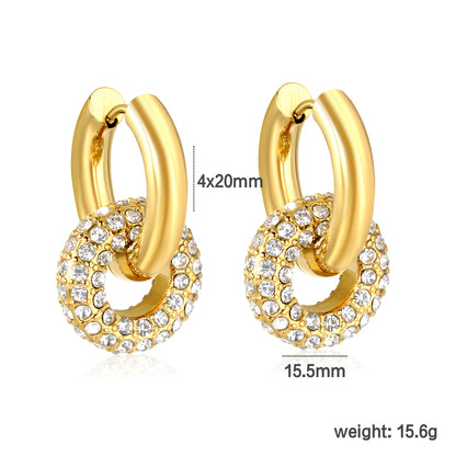 Wholesale Double Interlocking Hoop Earrings PVD Gold Crystal Tarnish Freedimension diagram with measurements_white