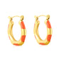 Wholesale Enamel Block Pattern Hoops 18K Gold Plated Waterproof Tarnish-ResistantHigh-resolution on white background_Orange