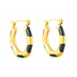 Wholesale Enamel Block Pattern Hoops 18K Gold Plated Waterproof Tarnish-ResistantHigh-resolution on white background_black