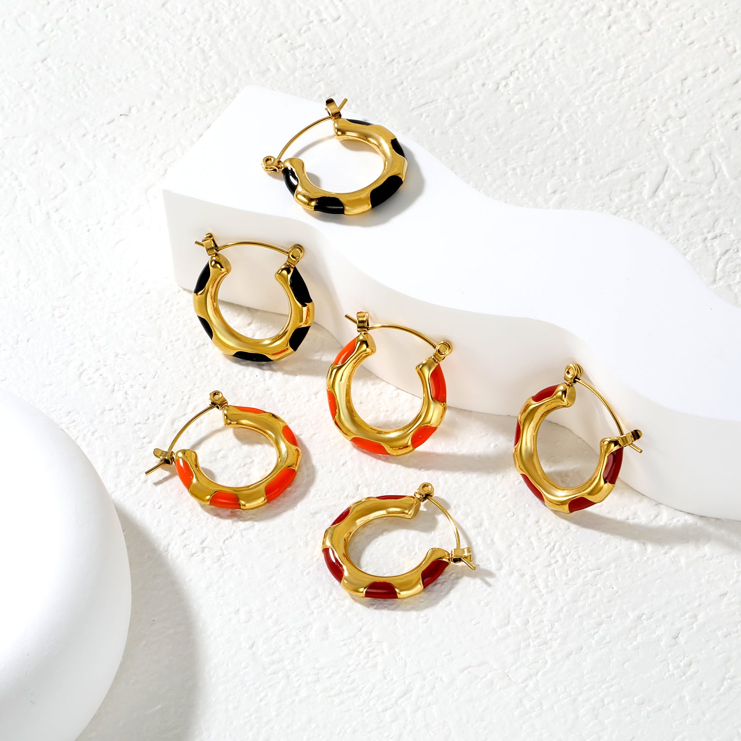 Wholesale Enamel Block Pattern Hoops 18K Gold Plated Waterproof Tarnish-ResistantInspiration Board