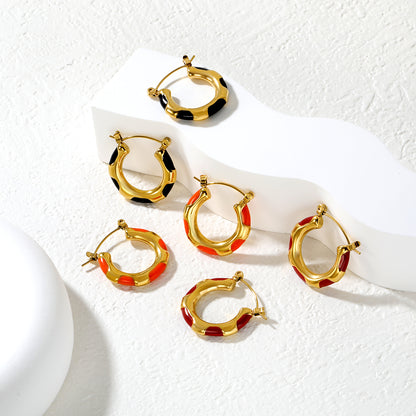 Wholesale Enamel Block Pattern Hoops 18K Gold Plated Waterproof Tarnish-ResistantInspiration Board