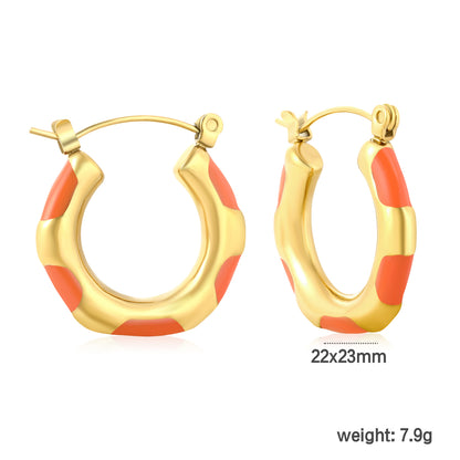 Wholesale Enamel Block Pattern Hoops 18K Gold Plated Waterproof Tarnish-Resistantdimension diagram with measurements_Orange