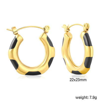 Wholesale Enamel Block Pattern Hoops 18K Gold Plated Waterproof Tarnish-Resistantdimension diagram with measurements_black