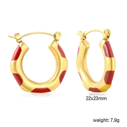 Wholesale Enamel Block Pattern Hoops 18K Gold Plated Waterproof Tarnish-Resistantdimension diagram with measurements_red