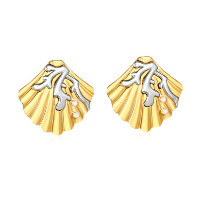 Wholesale Engraved Shell Earrings 18K Gold with Pearl - Jacey JewelryHigh-resolution on white background