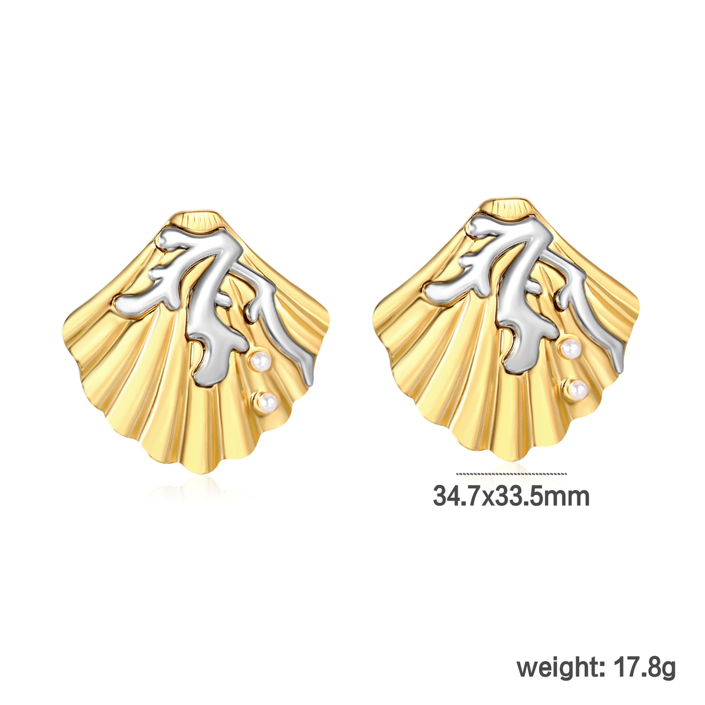 Wholesale Engraved Shell Earrings 18K Gold with Pearl - Jacey Jewelrydimension diagram with measurements