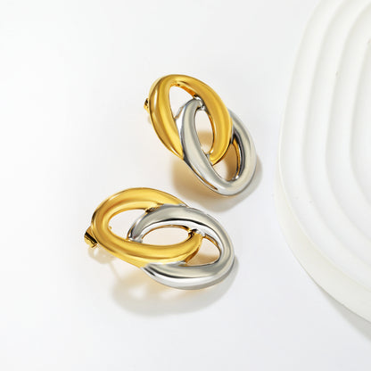 Wholesale Interlocking Hoop Earrings Two-Tone Gold & Silver - Jacey JewelryClose-up of the light-colored ambiance