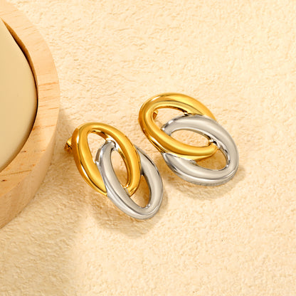 Wholesale Interlocking Hoop Earrings Two-Tone Gold & Silver - Jacey JewelryClose-ups of the gold plating and details