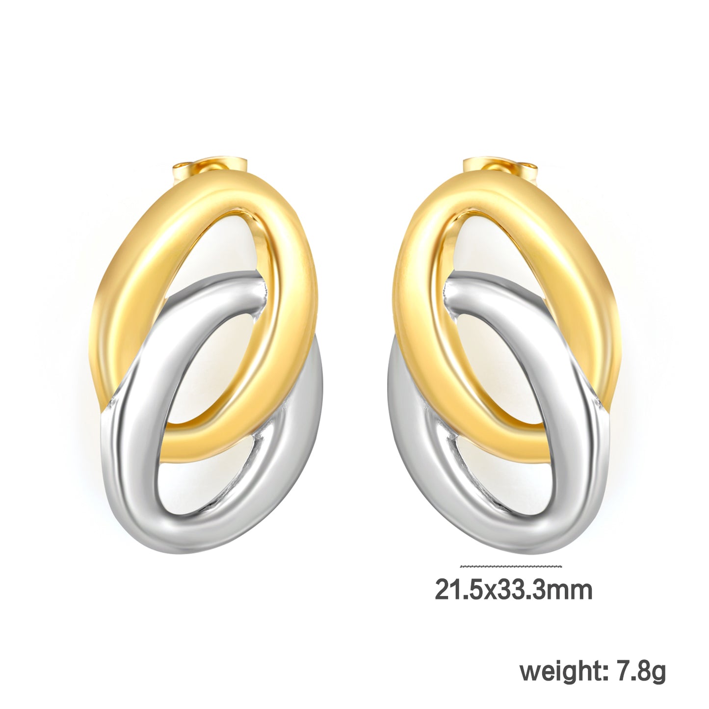 Wholesale Interlocking Hoop Earrings Two-Tone Gold & Silver - Jacey Jewelrydimension diagram with measurements