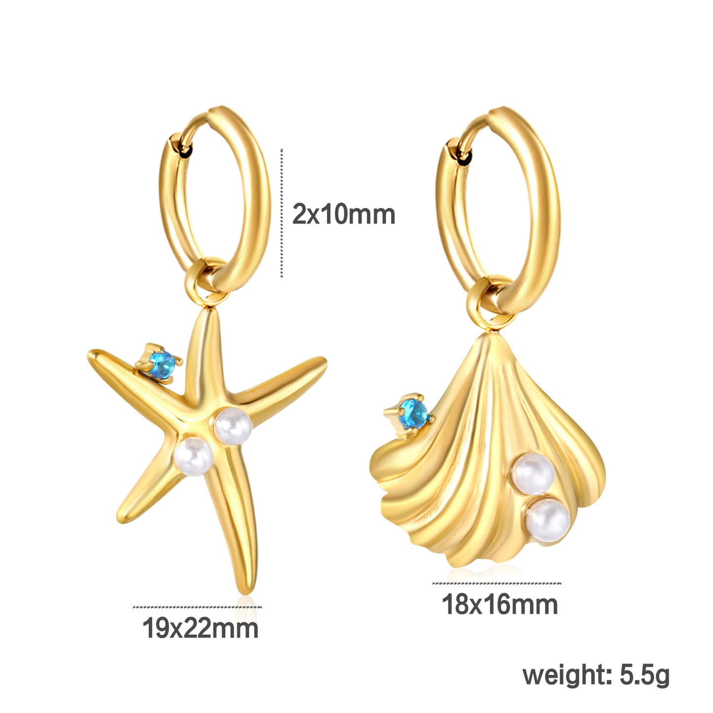 Wholesale Ocean Star Earrings 18K Gold Plated with Pearl & Zircon - Jacey Jewelrydimension diagram with measurements